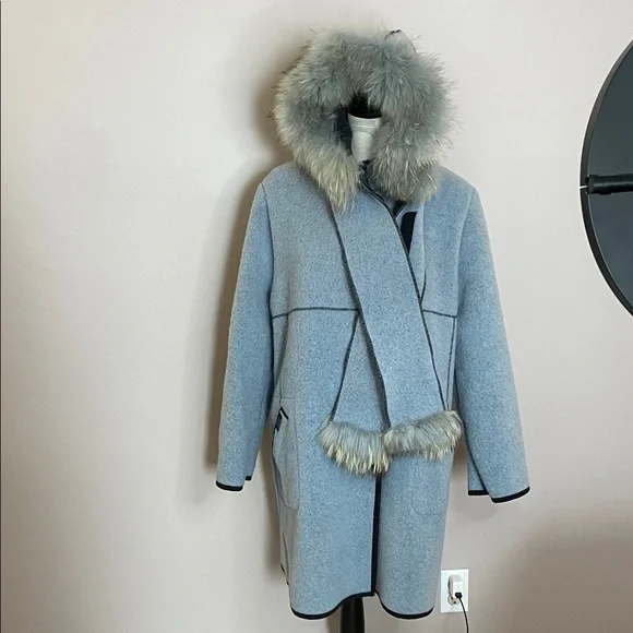 Gorgeous Blue Fur-Trimmed Puffer Coat - Picture 1 of 8